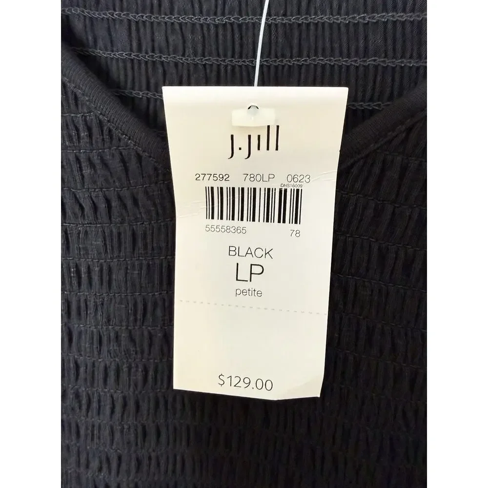 J.Jill Smocked Sleeveless Midi Dress Women's Size L PL Black NWT